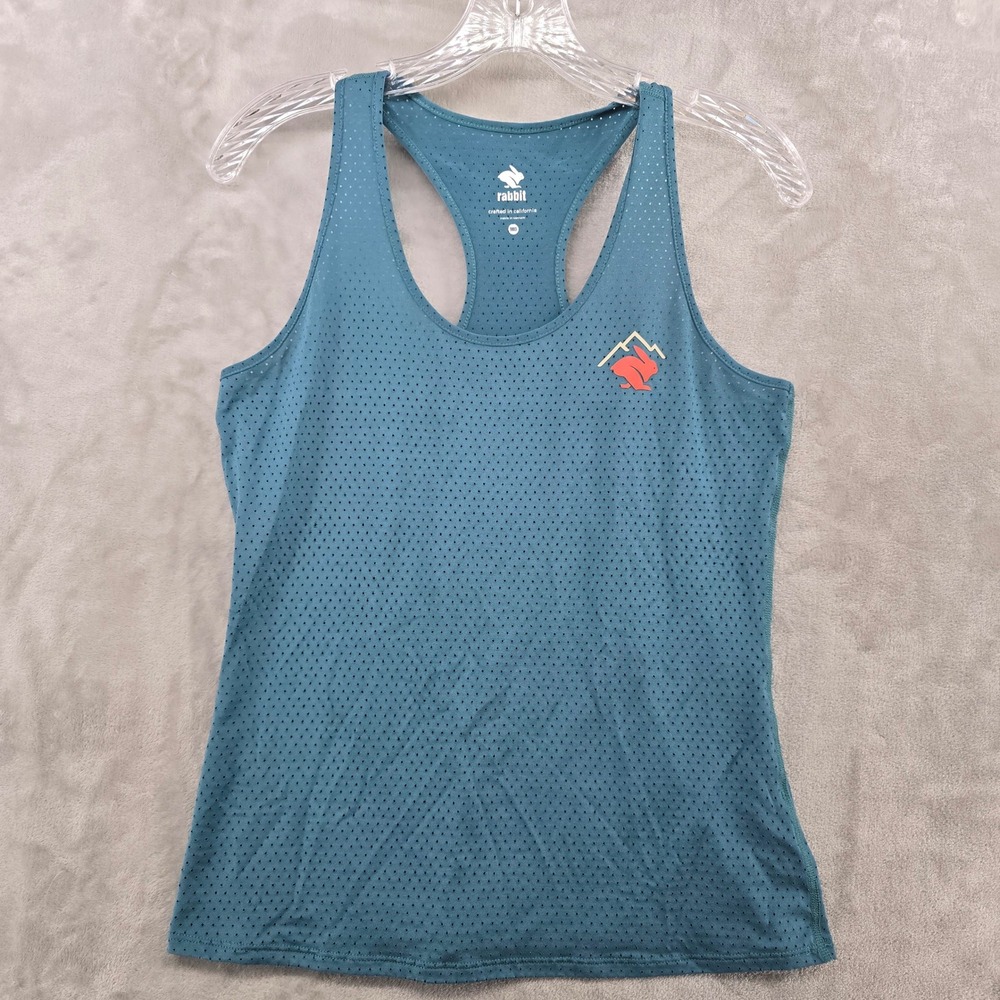Rabbit Womens MD Tank Top Teal Blue Perforated Mesh Racerback Trail Running MD